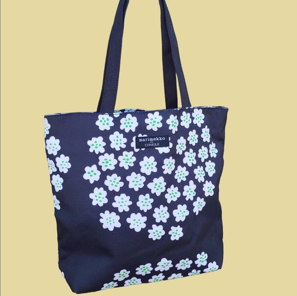 marimekko x Clinique Black and White Floral Tote Bag 16" x 13.5" - Picture 6 of 17